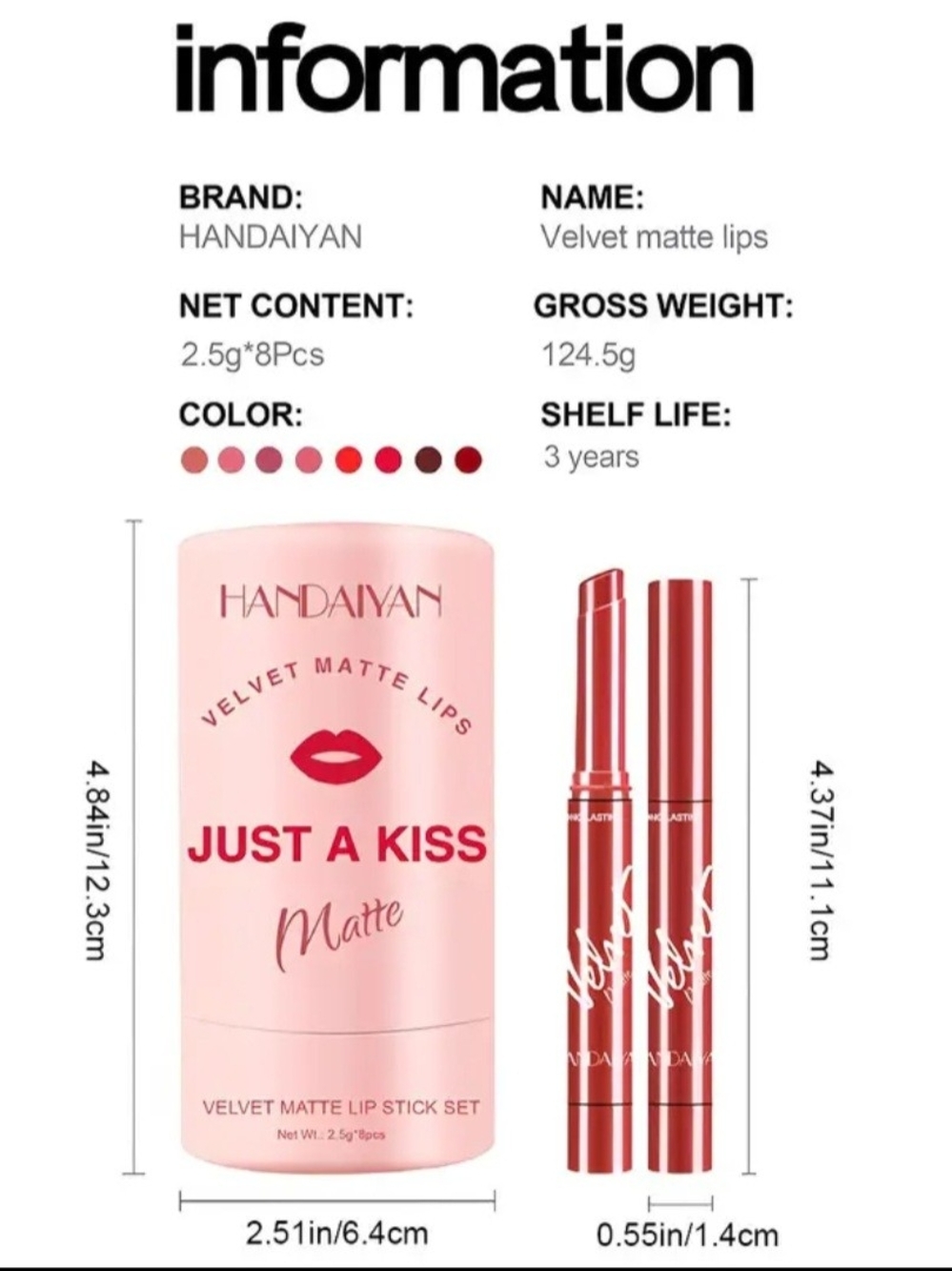 Just A Kiss Velvet Matte Lipstick - Bold Red To Nude/ 8 Piece Set - Picture 9 of 12